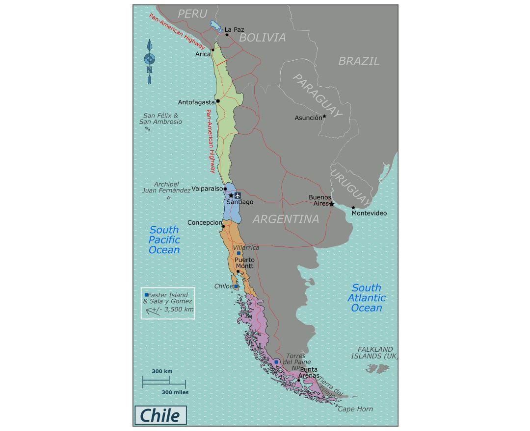 แผนที่ของชิลี chile. kgm