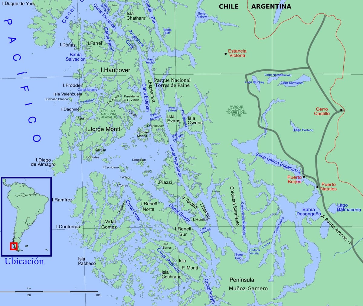 แผนที่ของ Chilean glaciers