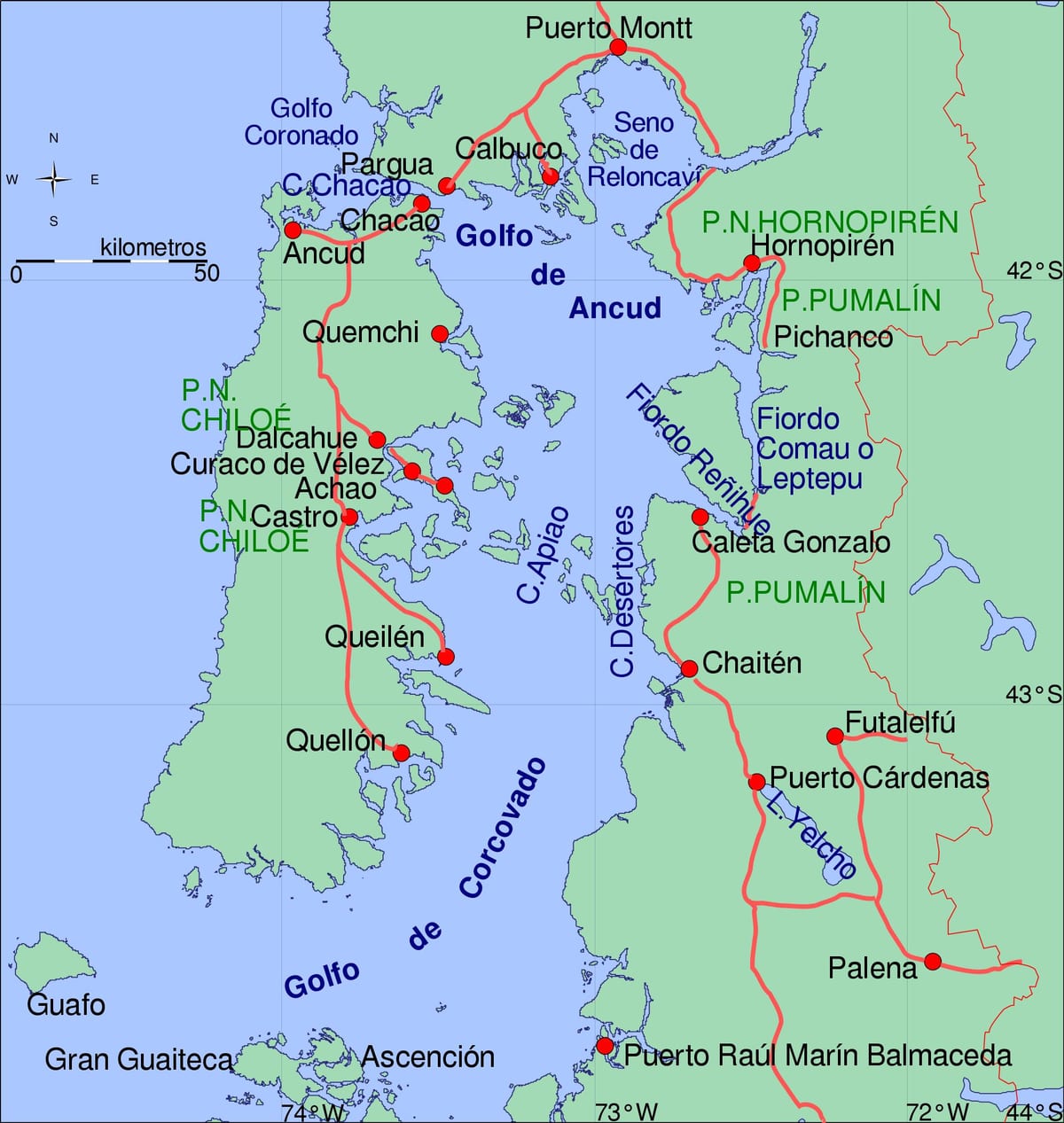 แผนที่ของ chiloe ชิลี