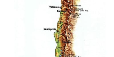 แผนที่ของชิลี topographic